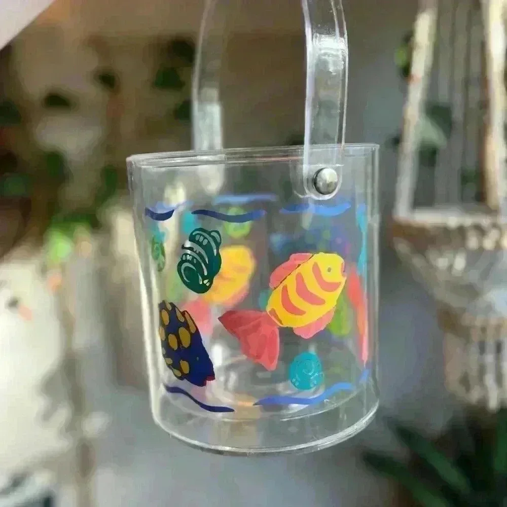 Vintage 90’s Acrylic Ice Bucket Retro Clear Tropical Fish & Beach Theme Decor